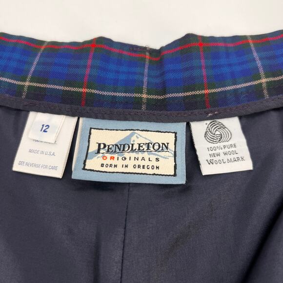 Vtg 90s Pendleton Wool Shorts Womens 12 Blue Plaid Tartan Pleated High Waisted - Picture 5 of 10